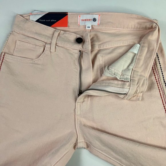 Sundry Womens Slim Skinny Jeans Pink Red Leg Stripe Denim 5-Pocket 26 New - Picture 3 of 12